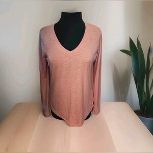 Thyme&Honey Light Pink Mauve V Neck Long Sleeve Relaxed T Shirt Top Blouse Mediu